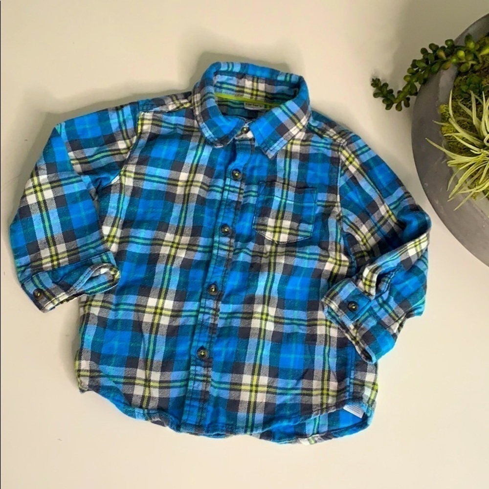 Carter’s Blue Yellow Plaid Flannel Long Sleeve button down shirt 24 months